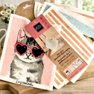 Cat Dishcloths Set - Swedish Kitchen Wipe Towel Absorbent 5pcs